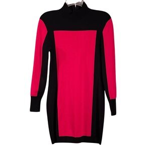 BALMAIN x H&M Black Red Two-Tone Colorblock Knit Mock Neck Zip Up Mini Dress 10